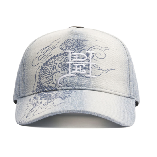 Ed Hardy Crawling Dragon Washed Denim 5 Panel Snapback Μπλε