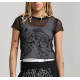 Ed Hardy Womens Double Layer Climbing Rose Mesh Tee Μαύρο