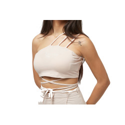Karl Kani Small Signature Crop Laced One Shoulder Top Μπεζ