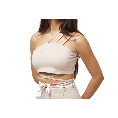Karl Kani Small Signature Crop Laced One Shoulder Top Μπεζ Karl Kani Small Signature Crop Laced One Shoulder Top Μπεζ