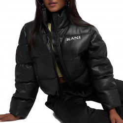 Karl Kani Retro Fake Leather Crop Puffer Jacket Μαύρο