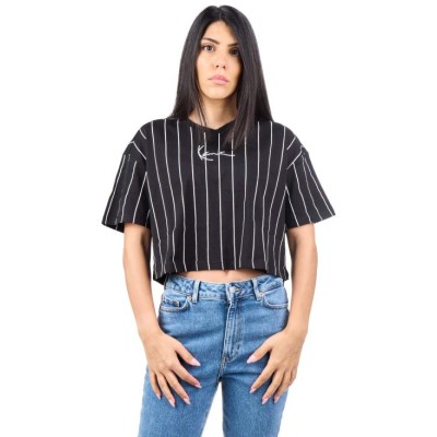 Karl Kani Small Signature Essential Pinstripe Crop Tee Black/White Μαύρο