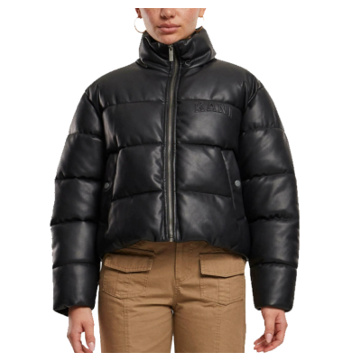Karl Kani Serif Crop PU Puffer Jacket Μαύρο Karl Kani Serif Crop PU Puffer Jacket Μαύρο