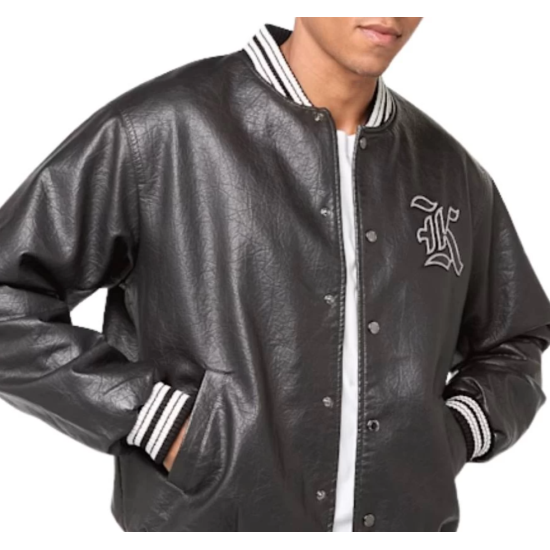Karl Kani Western PU Leather College Jacket Μαύρο