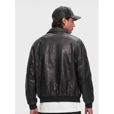 Karl Kani Signature PU Leather Bomber Jacket Μαύρο