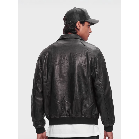 Karl Kani Signature PU Leather Bomber Jacket Μαύρο Karl Kani Signature PU Leather Bomber Jacket Μαύρο