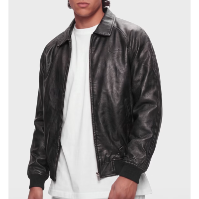 Karl Kani Signature PU Leather Bomber Jacket Μαύρο