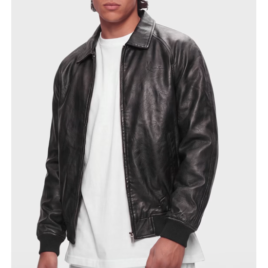Karl Kani Signature PU Leather Bomber Jacket Μαύρο Karl Kani Signature PU Leather Bomber Jacket Μαύρο
