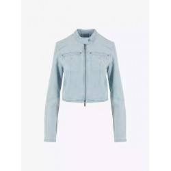 Karl Kani Retro Tm Denim Biker Jacket Bleached Blue  Μπλε