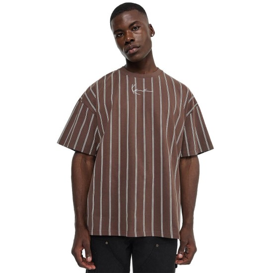 Karl Kani Small Signature Essential Pinstripe Tee Brown Καφέ