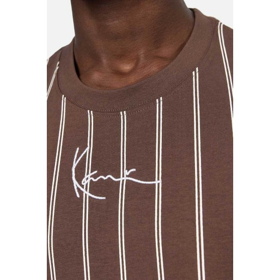 Karl Kani Small Signature Essential Pinstripe Tee Brown Καφέ