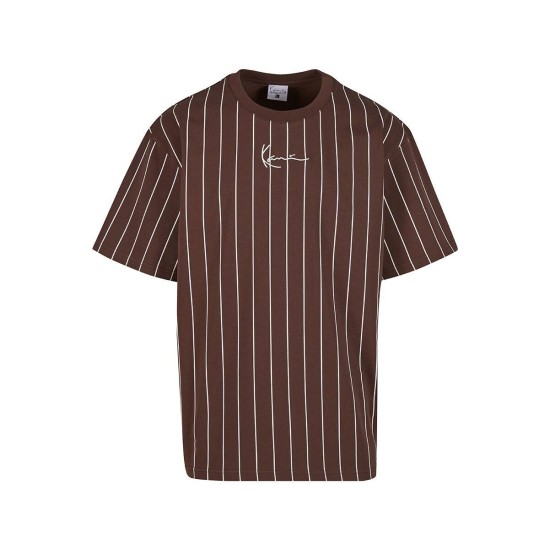 Karl Kani Small Signature Essential Pinstripe Tee Brown Καφέ