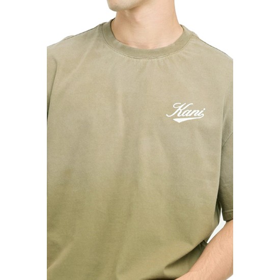 Karl Kani Cursive Varsity Gradient Boxy T-Shirt Khaki  Λαδί