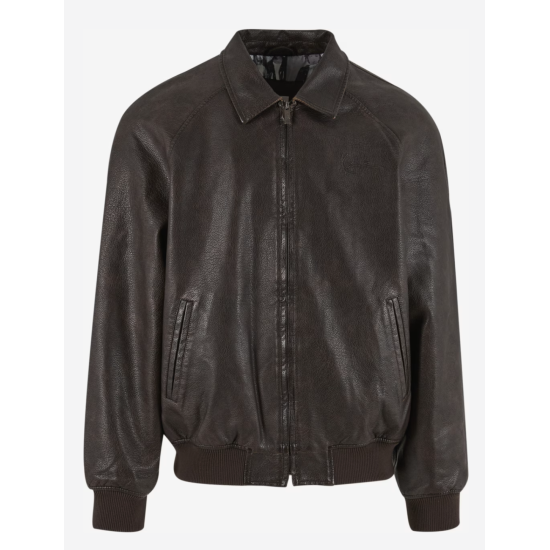Karl Kani Signature Pu Leather Bomber Jacket Καφέ