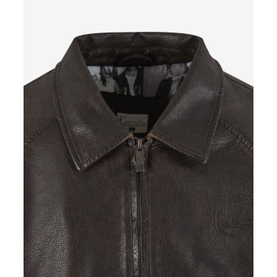 Karl Kani Signature Pu Leather Bomber Jacket Καφέ