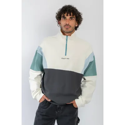 Kaotiko Sweatshirt Arthur Ivory Black Niagara Relaxed Fit Πολύχρωμο