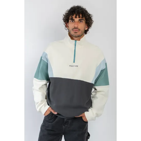 Kaotiko Sweatshirt Arthur Ivory Black Niagara Relaxed Fit Πολύχρωμο