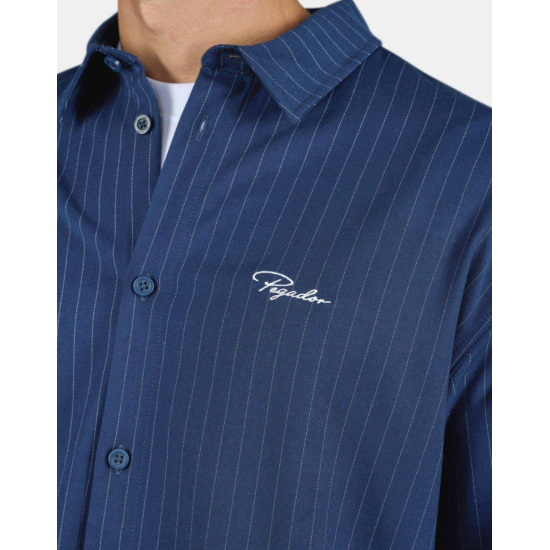 PEGADOR Pikal Oversized Longsleeve Shirt Pinstriped Indigo Navy White Μπλε