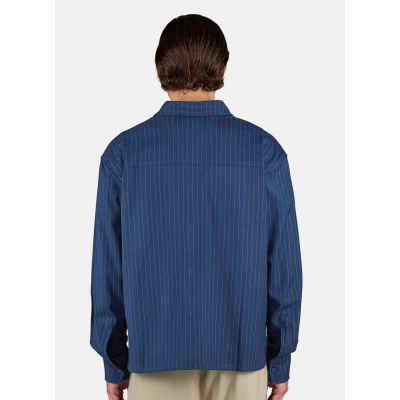 PEGADOR Pikal Oversized Longsleeve Shirt Pinstriped Indigo Navy White Μπλε