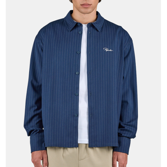 PEGADOR Pikal Oversized Longsleeve Shirt Pinstriped Indigo Navy White Μπλε
