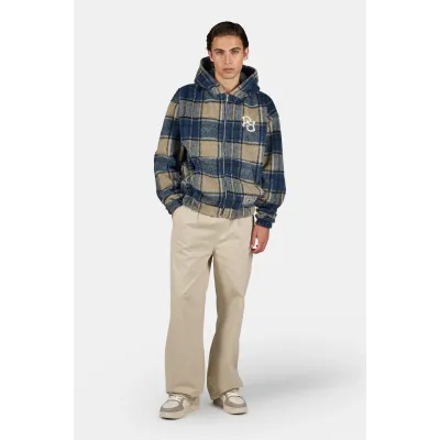 Pegador Faren Oversized Furry Flannel Jacket Checked Indigo Navy Stone Μπλε Pegador Faren Oversized Furry Flannel Jacket Checked Indigo Navy Stone Μπλε