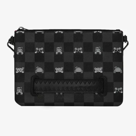 Sprayground Gray Peeking Character Check Crossover Clutch Μαύρο