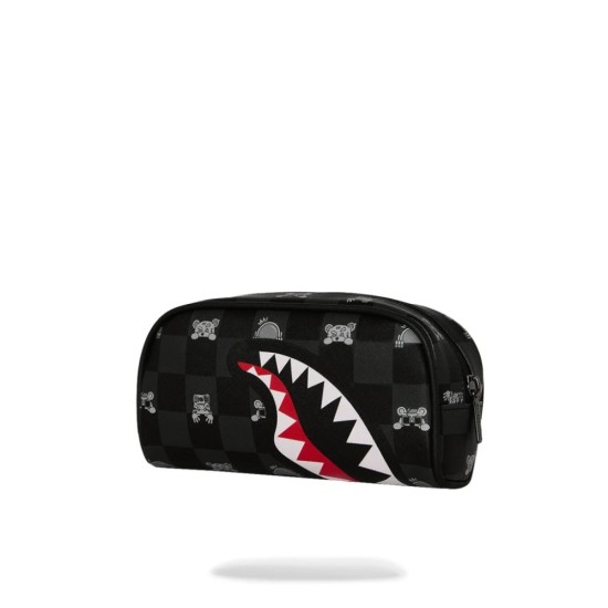 GRAY PEEKING CHARACTER CHECK PENCIL POUCH Μαύρο