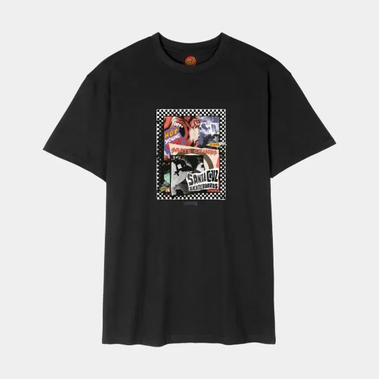 Santa Cruz Flaming Dice Dot Chest T-Shirt Μαύρο
