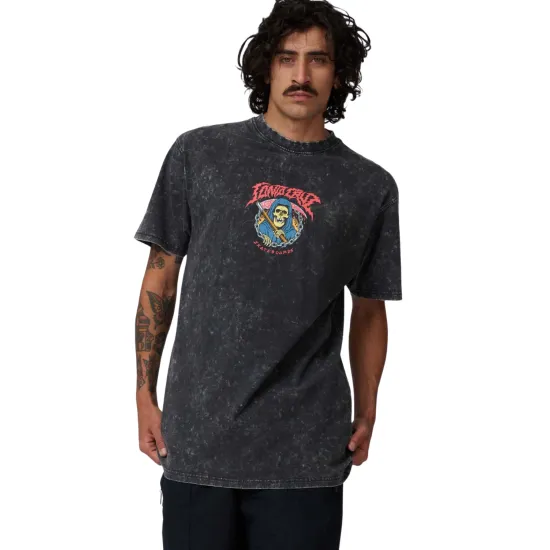 Santa Cruz Out Of Time Mens T-Shirt Black Acid Wash Μαύρο