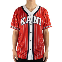 Karl Kani Serif Pinstripe Baseball Shirt Trikot Κόκκινο