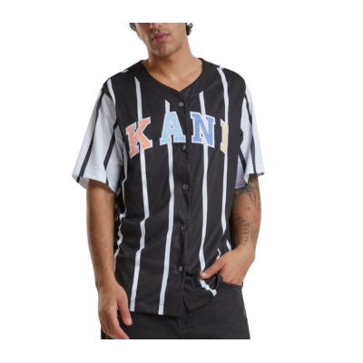 Karl Kani Serif Striped Block Baseball Shirt Μαύρο Karl Kani Serif Striped Block Baseball Shirt Μαύρο
