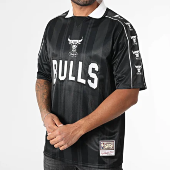 Mitchell and Ness Stripe Tee Shirt NBA Striker Chicago Bulls Black Brown Μαύρο