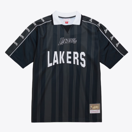 Mitchell & Ness Los Angeles Lakers Black Hardwood Classics Striker V-Neck Polo Mαύρο Mitchell & Ness Los Angeles Lakers Black Hardwood Classics Striker V-Neck Polo Mαύρο