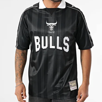 Mitchell and Ness Stripe Tee Shirt NBA Striker Chicago Bulls Black Brown Μαύρο