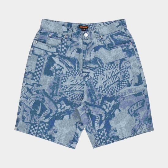 Santa Cruz Carpenter Big Shorts Stonewash Collage Μπλε