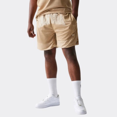 New Era Mesh Graphic Light Beige Oversized Shorts Μπεζ